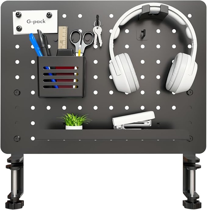 G-PACK PRO SET OF X Clamp-on Desk Pegboard, Standing Desk Accessories for Office, Gaming Desk Organizer, Privacy Panel for Desk, Work Desk Organizer, 20.5 x 16.5-inch, S1 Large Black (Black)