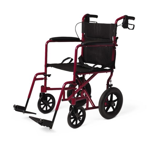 Medline Basic Aluminum Transport Chair 12in Red 1Ct
