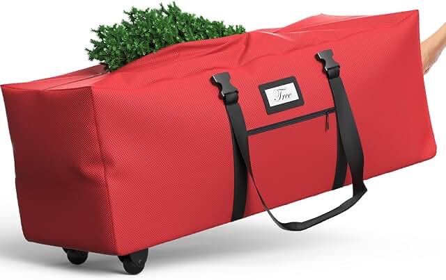 Handy Laundry, Rolling Tree Storage Bag - Storage for 9-Foot Artificial Christmas Holiday Tree. Zippered Bag, Carry Handles & Wheels for Easy Transport. Protects Against Dust, Insects, Moisture, RED
