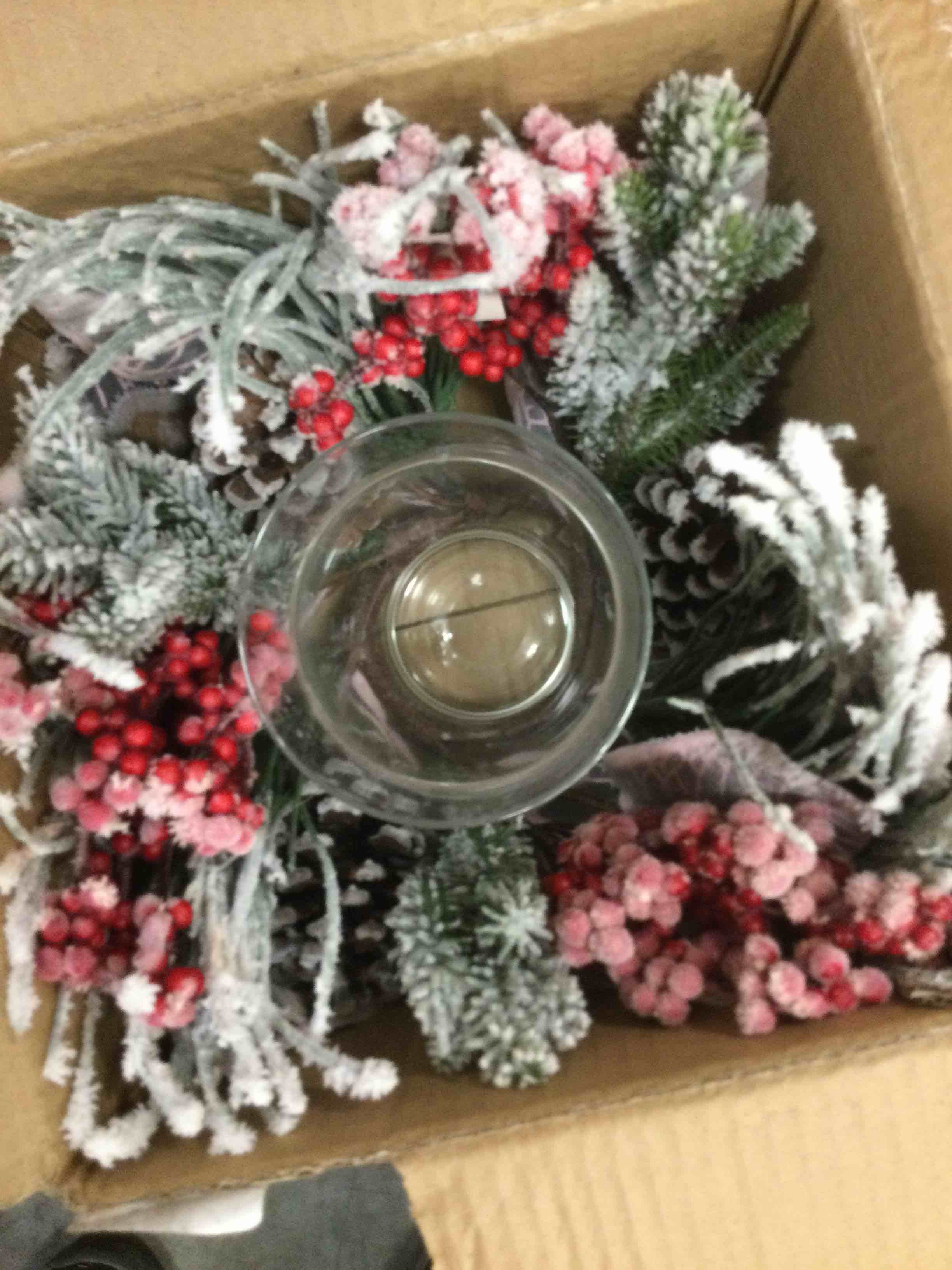 Nearly Natural Snowy Magnolia Berry Artificial Candelabrum Silk Arrangements, 7"D x 17"W x 17"H, White