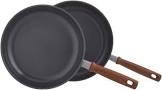 GreenPan Mayflower Pro Hard Anodized Healthy Ceramic Nonstick, 10" and 12" Frying Pan Skillet Set, Vintage Wood Handle, PFAS-Free, Induction, Charcoal Gray