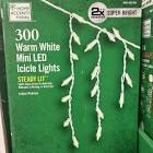 Home Accents 300-Light LED Smooth Mini Icicle Super Bright Constant On Warm White TY627-1
