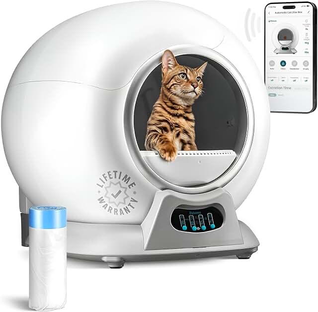Povee Self Cleaning Litter Box, Scoop Less Automatic Cat Litter Box, Anti Pinch Kitty Litter Box with Odor Removal and APP Control for Multiple Cats, Extra Large