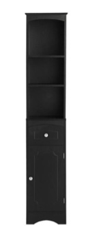  9.10 in. W x 13.40 in. D x 66.90 in. H Tall Black Linen Cabinet with Drawer in Black