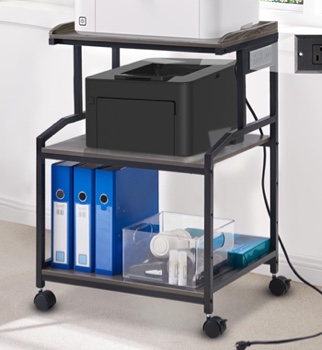 Lauren&Harold 34inch Printer Stand with Storage 3-Tier Printer Table with Charging Station and USB Ports, Rolling Printer Cart with Adjustable Shelf, Large Printer Stand with Wheels for Home Office