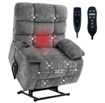 FLEXISPOT XL6 Oversized Power Lift Recliner Chair with OKIN Dual Motor, Wide Seat (25.2"), Heat & Massage for Elderly, Full Recline, Lay Flat & Adjustable Backrest, Premium Fabric (Gray)( SEE DESCRIPTION)