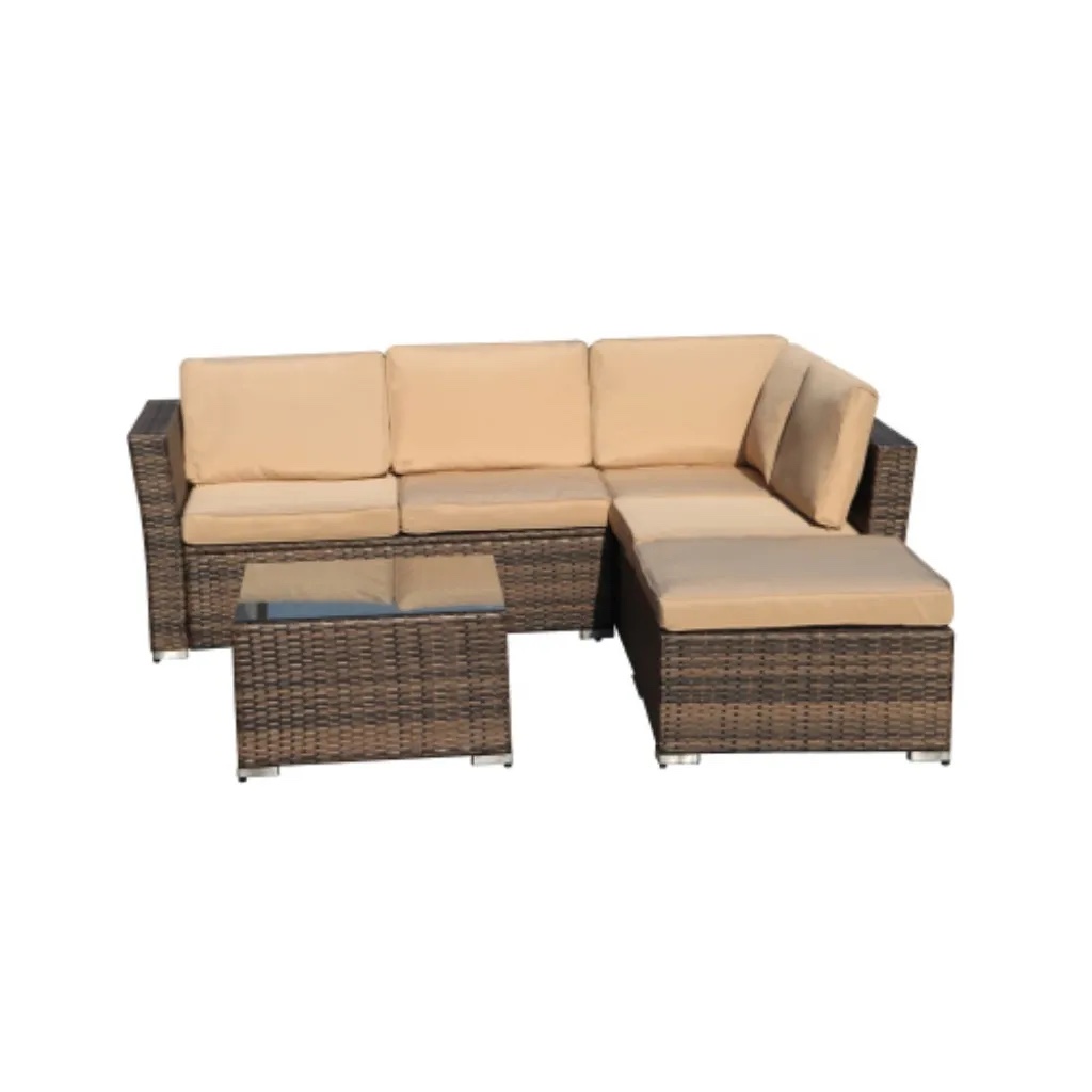 Patio Rattan 4-Piece Wicker Sectional Sofa Furniture Set for Outdoor Garden Balcony, 