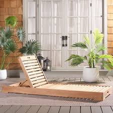 Outdoor Acacia Wood Chaise Lounge with Cushion (only one)  - Gray Finish + Dark Gray