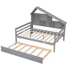 Full Bed With Bookcase and Trundle (Gray) (see description)