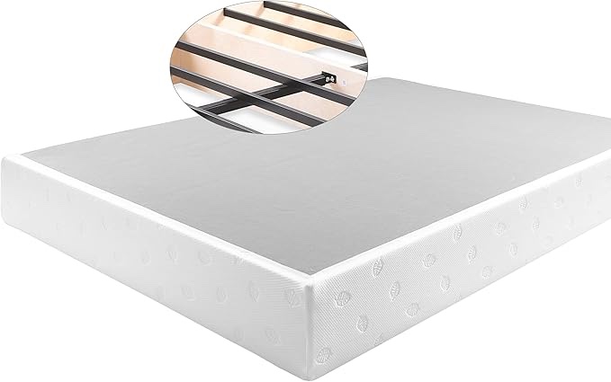 Panana 7.7 Inch Metal Box Spring Bed Base/Heavy Duty Steel with Fabric Cover/Mattress Foundation/Wooden Frame Easy Assembly,Full,White