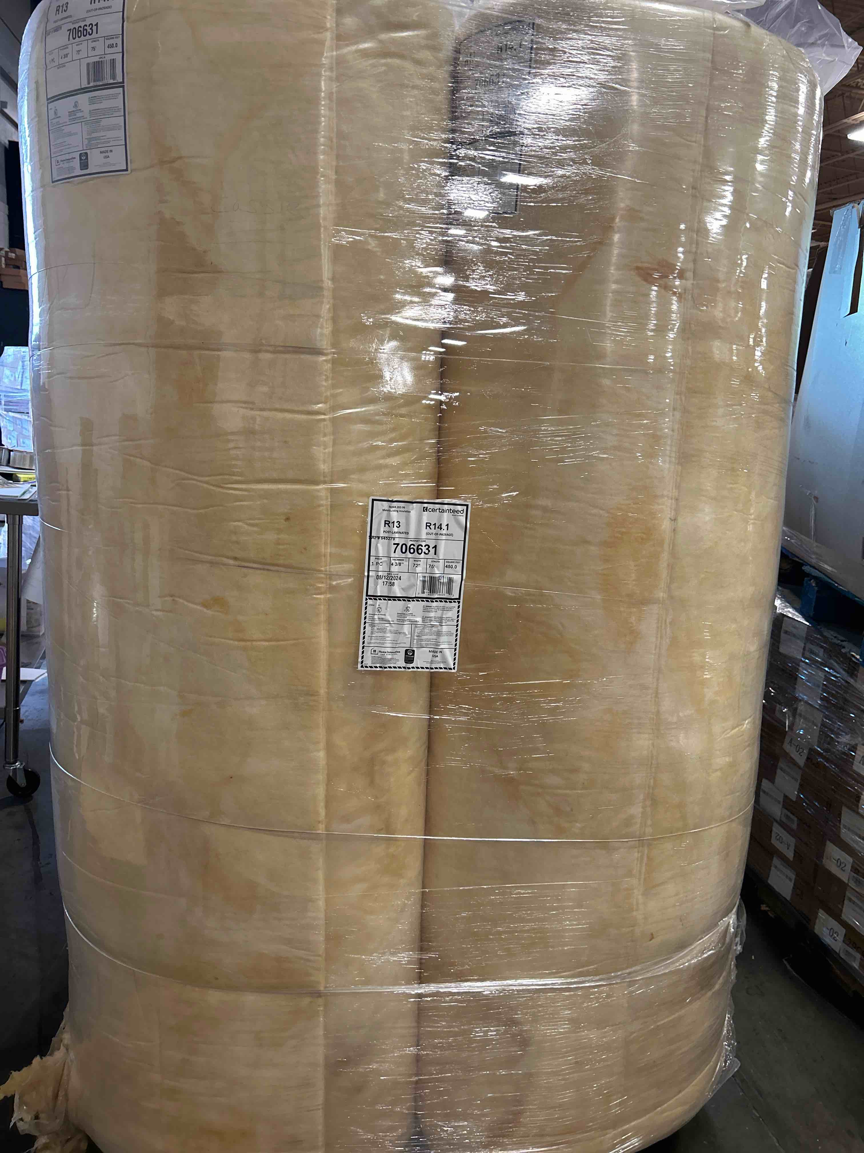 CertainTeed R13 Pole Barn Insulation 4 3/8” thick 72”x 75’ 450 sq ft Roll