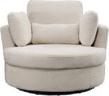 PULLAFUN Oversized Swivel Accent Chair,Swivel Accent Barrel Chair Upholstered Round Sofa with 3 Pillow,Modern Lounge Chair Cozy Club Leisure Chair (Beige-Chenille)