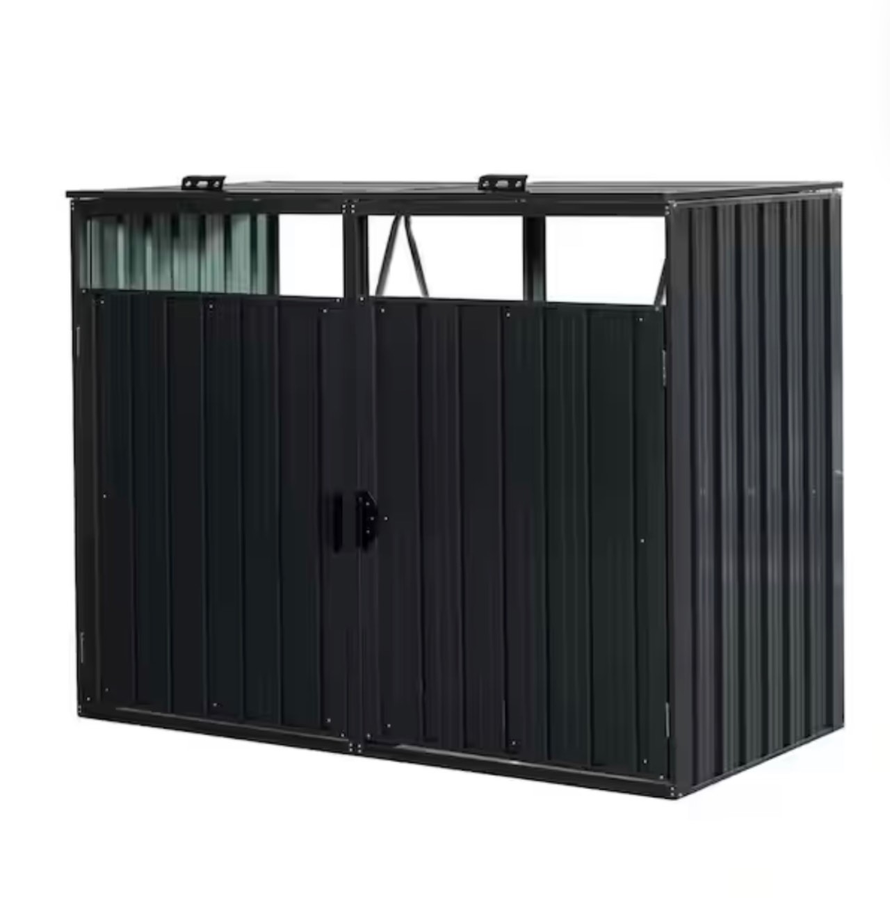 Galvanized Steel Trash Can Storage Horizontal Storage Shed for 2-Trash Cans