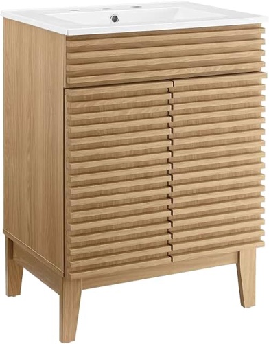 Modway Render Vanity Floor, 24 Inch, Oak/White Sink