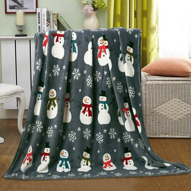 Snowman & Snow Flakes Ultra Plush Fleece Christmas Throw Blanket (50 in. W x 60 in. L)