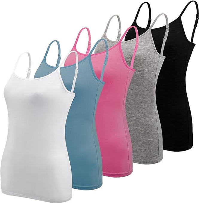 BQTQ 5 Pcs Women's Camisole Tank Top Undershirt Spaghetti Strap Basic Camisoles