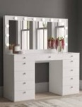 (Imcomplete) Boahaus EXTRA-LARGE Makeup Vanity with Lights, 11 Drawers, Large Mirror, Built In Lights, Power Outlet, Glass Top