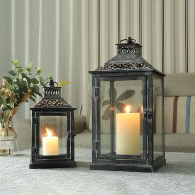 2 Piece Metal Tabletop Lantern Set