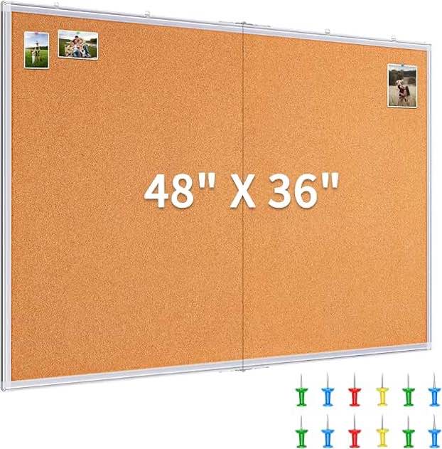 Board2by Cork Board Bulletin Board 36 x 48, White Wood Framed 4x3 Corkboard, Office Board for Wall Cork, Large Wall Mounted Notice Pin Board with 16 Push Pins for School, Home & Office
