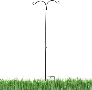 GrayBunny GB-6817D Double Shepherd Hook 65 Inch Heavy Duty 1/2 inch Thick Rust Resistant Steel With Two Twin Hooks, 65 in Shepherd's Hook, Black Two Sided Basket Hanger, Bird Feeder Pole, Lantern Hook