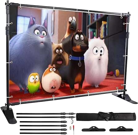 Banner Stand Backdrop - Banner Holder with Adjustable Poster Stand & Retractable Height Up to 5x7 - 8x10 ft Adjustable Telescopic Display Stand for Trade Show, Photo Booth, Wall Exhibitor Background