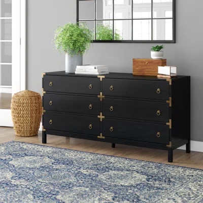 CHS9601B-1-2 Galio 6 Drawer Chest, Black & Gold - Box 1 of 2