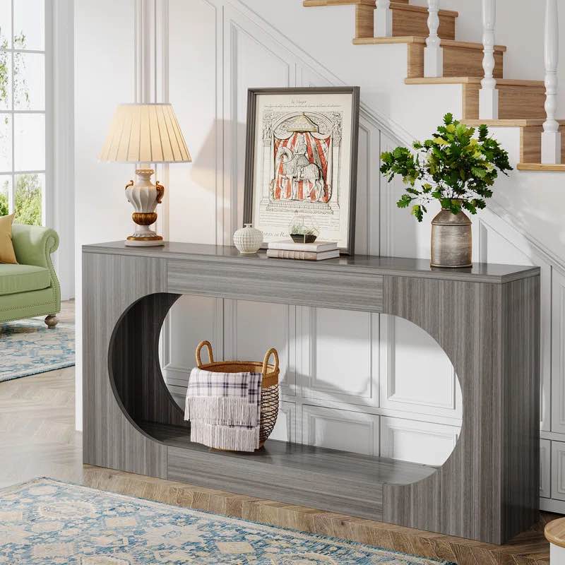 63-Inch Console Table,Narrow Sofa Table Behind Couch gray 