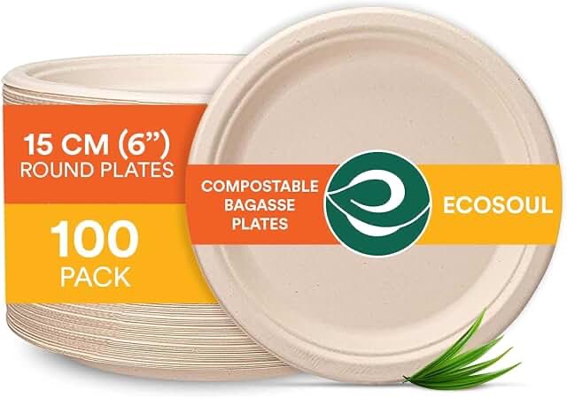 ECO SOUL Pearl White 10 Inch [100-Pack] Paper Plates (PFAS free) | 100% Compostable Disposable Bagasse I Heavy-Duty Eco-Friendly Dinner Plates I Biodegradable Sugarcane Eco Plates | Microwavable