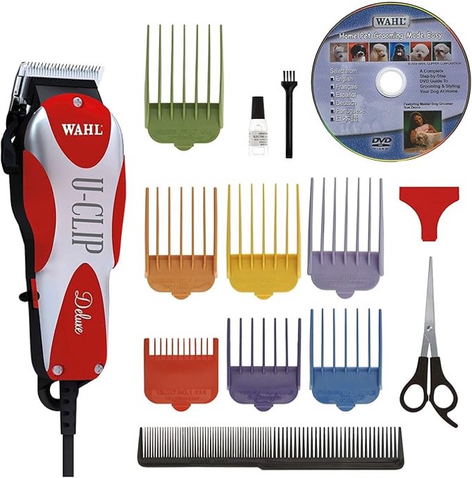 Wahl Professional Animal Deluxe U-Clip Pet, Dog, & Cat Clipper & Grooming Kit - Red and Chrome