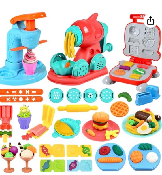 Crelloci 3 in 1 Color Dough Kitchen Creations Set, Ice Cream Noodle Hamburger Maker Machine, Art Crafts Food Modeling Play Toys, Deluxe Tools Kit for Boys Girls Kids Toddlers Ages 3+ (12 Colors Dough)