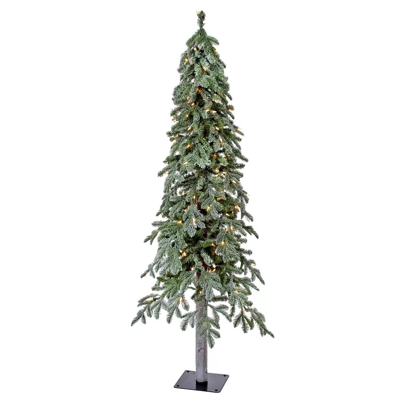 Lit Winter 5' Frosted Green Alpine Artificial Christmas Tree with 150 Clear Lights with Stand