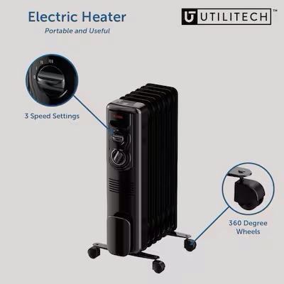 Utilitech Up to 1500-Watt Oil-filled Radiant Utility Indoor Electric Space Heater with 