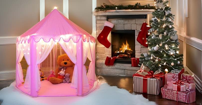 Princess Castle Play Tent with Large Star Lights. Little Girls Princess Tent Toy for Indoor. Pretend and Imaginative Play House. Have Fun, Encourage Social Interaction. Gift for Girls Age 3 4 5 6 7