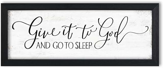 Give It to God and Go to Sleep Sign: Farmhouse Bedroom Wall Decor Above Bed Rustic Country Master Bedroom Hanging Decor Framed Country Plaque 12" x 40"