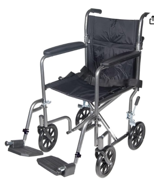 Drive Medical TR37E-SV Lightweight Folding Transport Wheelchair with Swing-Away Footrest, Silver