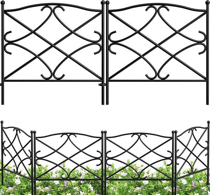 Amagabeli Garden Home & Decorative Fence for Dogs 24in x 10ft Metal Fencing Edging Animal Barrier Border Edge Rustproof Landscape Wire Folding Patio Fences Flower Bed Black ET048