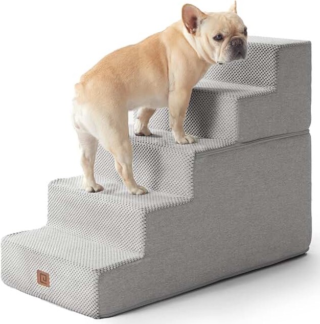 EHEYCIGA Dog Stairs for Small Dogs, 4-Step Dog Stairs for High Beds and Couch, Pet Steps for Small Dogs and Cats, and High Bed Climbing, Non-Slip Balanced Dog Indoor Step, Light Grey, 3/4/5 Steps