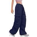 Cargo Pants Womens Baggy Parachute Pants Low Waist Layered Ruched Pants Y2K Pants Streetwear with Pockets, Size Medium, BLUE 