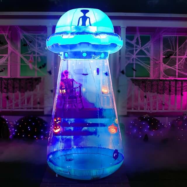 Joiedomi 12 FT Tall Halloween Inflatable UFO Decoration with Built-in LEDs, Halloween Blow Up UFO for Halloween Outdoor Decoration Yard Garden Lawn Holiday Party Decoration