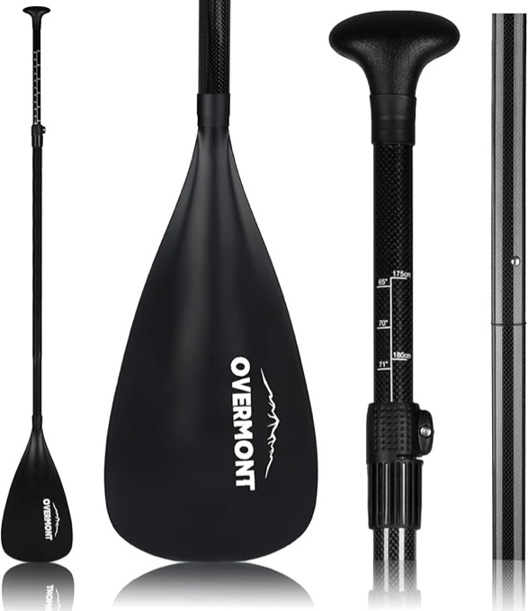 Overmont SUP Paddle Carbon Fiber - 3 Piece Adjustable Stand Up Paddleboard Paddle - Lightweight Adjustable Durable Paddle Oar