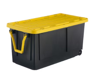 77 Gal. Tough Storage Tote with Wheels in Black with Yellow Lid pack 2
