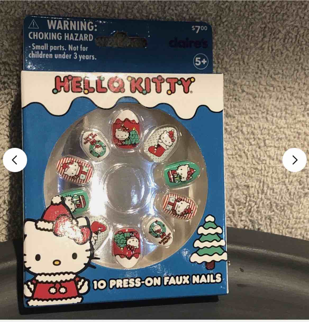 Claire’s Hello Kitty 10 Press-on Faux Nails Christmas Design No Glue Needed NEW pack 3 