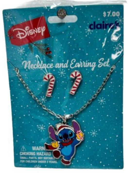 Disney Stitch Necklace & Earring Set Christmas Holiday Candy Cane Claire's NEW pack 4 