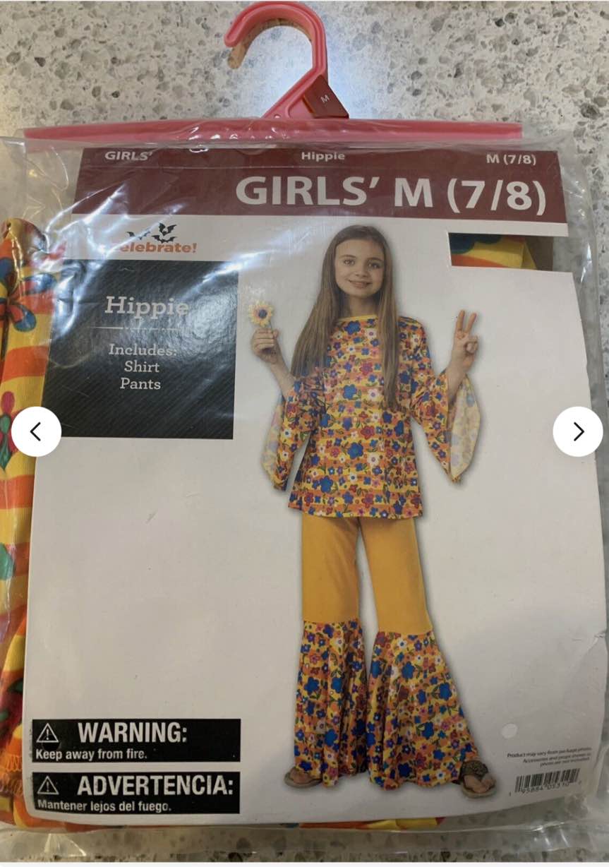 New Hippie Girl Peace Love Flower Power Halloween Costume Size M (7-8)