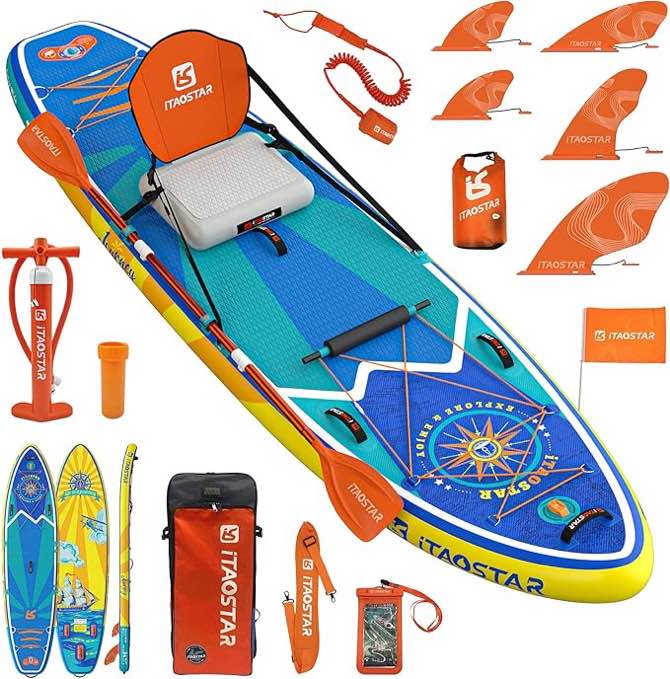 Journey 11'6"×34"/11'×34"/11'×35" Extra Wide Paddle Board, One-Stop Premium SUP Board Accessories, Tailored Fins, Stable Inflatable Stand Up Paddle Boards for Youth/Adults of All Skill Levels