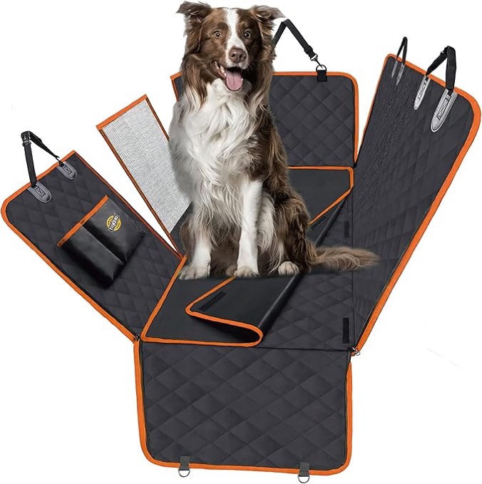 TIIKERI Dog Car Seat Cover for Rear Seat 4 in 1 - Large Size 61x54” - Waterpoof Dog seat Cover with 360° Protection-Black Universal fits Most Seats of car,Van,Truck etc
