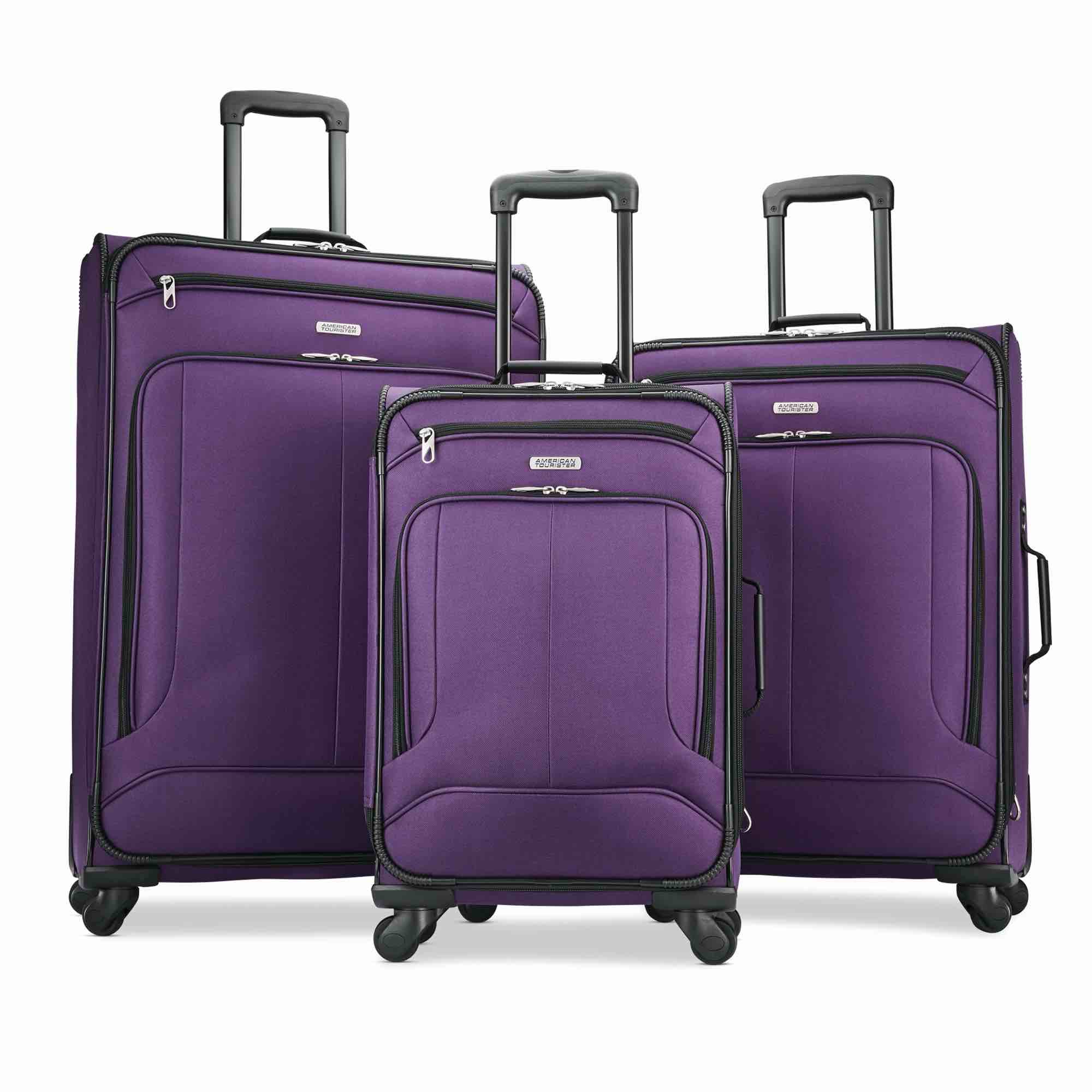 American Tourister Pop Max Softside Luggage with Spinner Wheels, Purple, 3-Piece Set (21/25/29) 3-Piece Set (21/25/29) Purple
