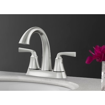 allen + roth Mullen Brushed Nickel 4-in centerset 2-Handle WaterSense Bathroom Sink Faucet with