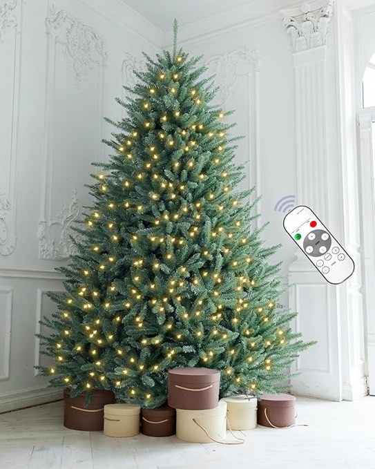 Pre-lit Christmas Tree 10FT Premium Spruce Artificial Remote Control with 1500 Dual Color LED Lights, Full Hinged Fir Xmas Tree Multicolor and White Lights 10 Feet Outdoor Holiday