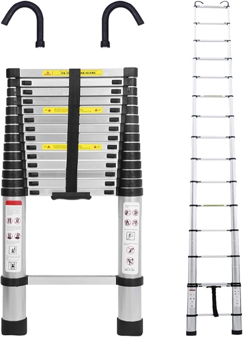 Telescoping Ladder 20.5ft Aluminum Telescopic Extension Ladder Extendable Ladders with 2 Detachable Hooks Portable Lightweight Safety Lock Design Best for Household Daily or RV Work 330 Pound Capacity